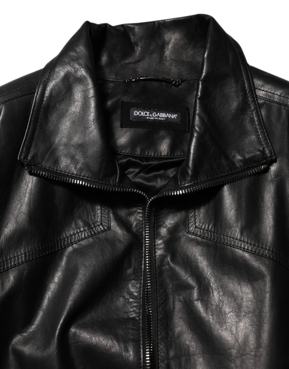 Dolce & Gabbana Black Leather Full Zip Biker Blouson Jacket - IT56 | XXL - Coats & Jackets