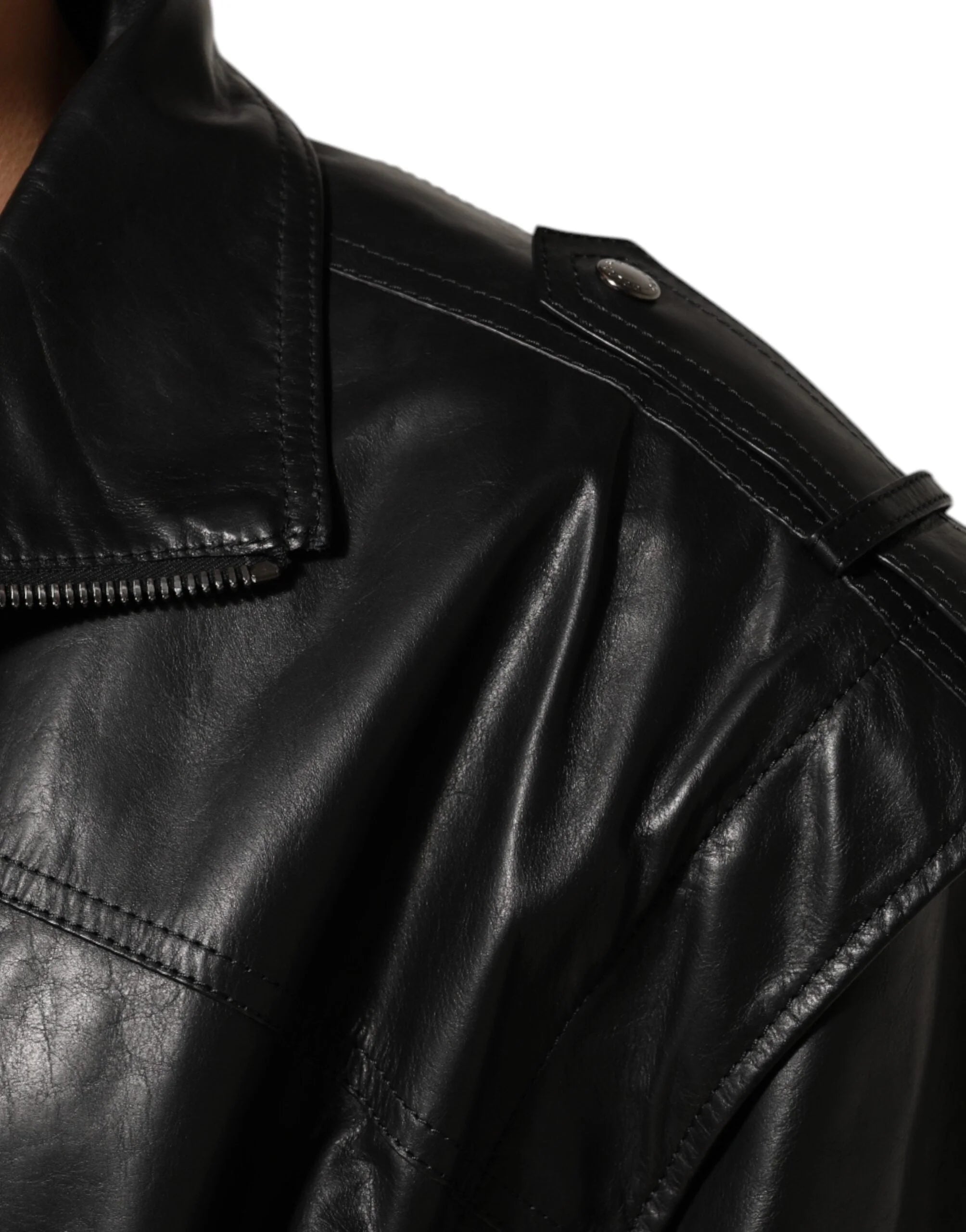 Dolce & Gabbana Black Leather Full Zip Biker Blouson Jacket - IT56 | XXL - Coats & Jackets
