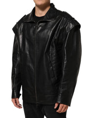 Dolce & Gabbana Black Leather Full Zip Biker Blouson Jacket - IT56 | XXL - Coats & Jackets