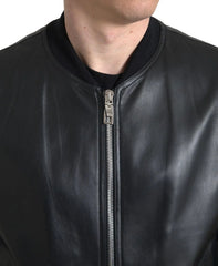 Dolce & Gabbana Black Leather Full Zip Bomber Men Jacket - IT46 | S - Bomber Jackets