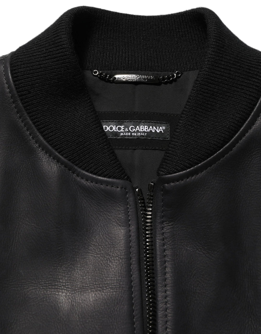 Dolce & Gabbana Black Leather Full Zip Men Biker Jacket