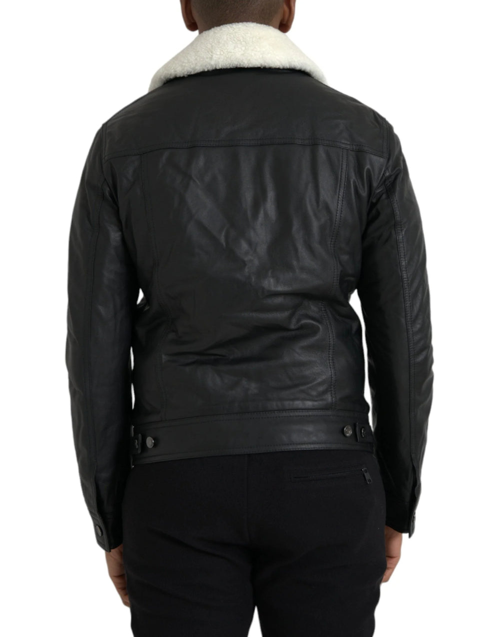 Dolce & Gabbana Black Leather Fur Collar Biker Coat Jacket - IT46 | S - Bomber Jackets