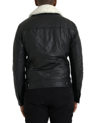Dolce & Gabbana Black Leather Fur Collar Biker Coat Jacket - IT46 | S - Bomber Jackets
