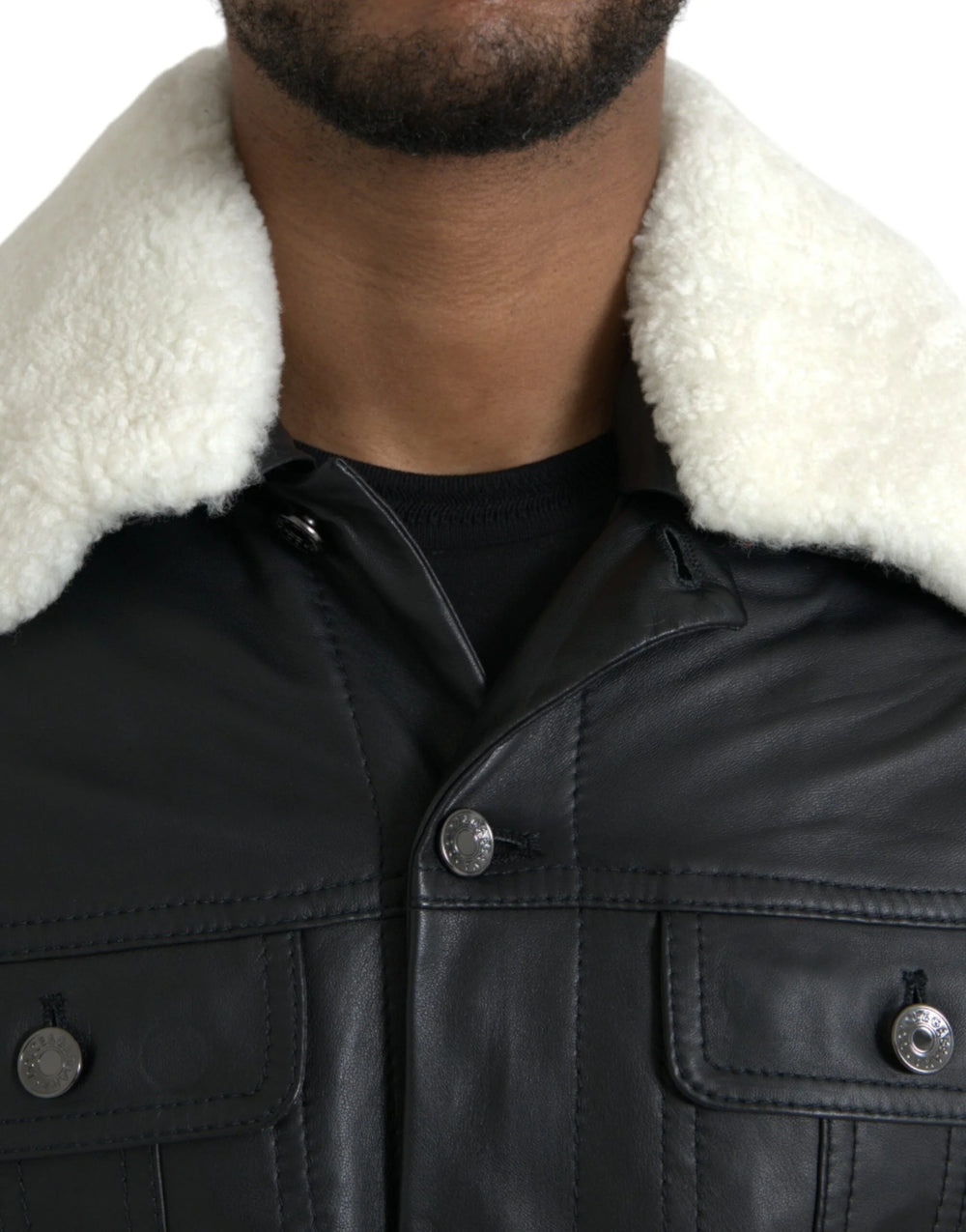 Dolce & Gabbana Black Leather Fur Collar Biker Coat Jacket - IT46 | S - Bomber Jackets