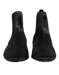 Dolce & Gabbana Black Leather Fur Men CHELSEA Boots Shoes - EU 41.5 | US 8.5 - Boots