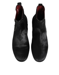 Dolce & Gabbana Black Leather Fur Men CHELSEA Boots Shoes - EU 41.5 | US 8.5