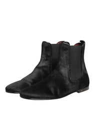 Dolce & Gabbana Black Leather Fur Men CHELSEA Boots Shoes - EU 41.5 | US 8.5
