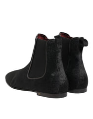 Dolce & Gabbana Black Leather Fur Men CHELSEA Boots Shoes - EU 41.5 | US 8.5
