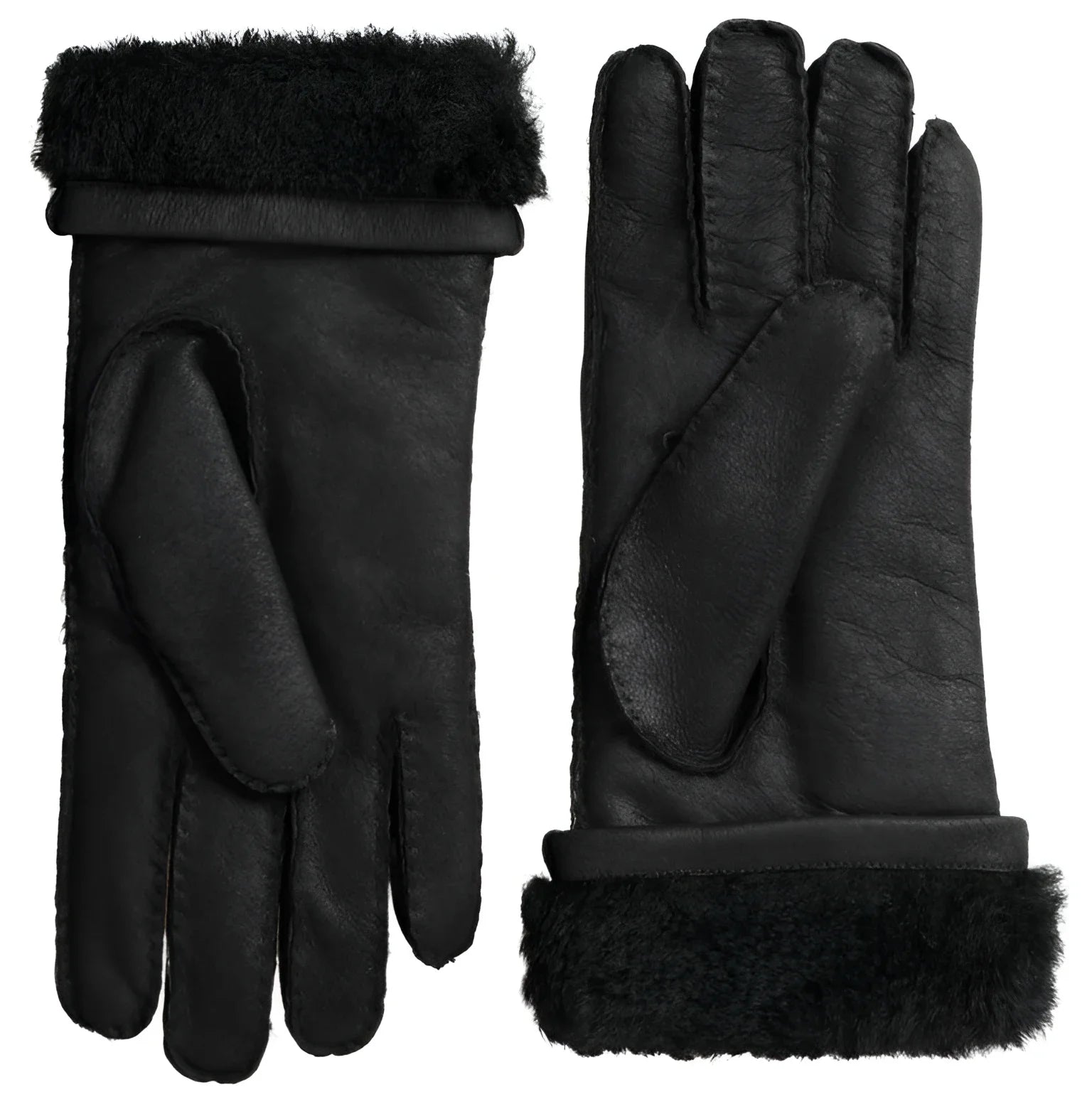 Dolce & Gabbana Black Leather Fur Short Hands Mitten Men Gloves - Gloves & Mittens
