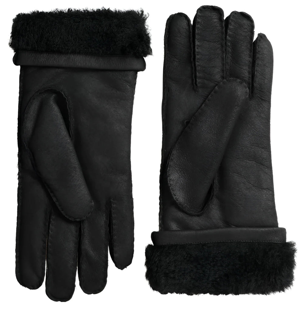 Dolce & Gabbana Black Leather Fur Short Hands Mitten Men Gloves - Gloves & Mittens