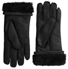 Dolce & Gabbana Black Leather Fur Short Hands Mitten Men Gloves - Gloves & Mittens