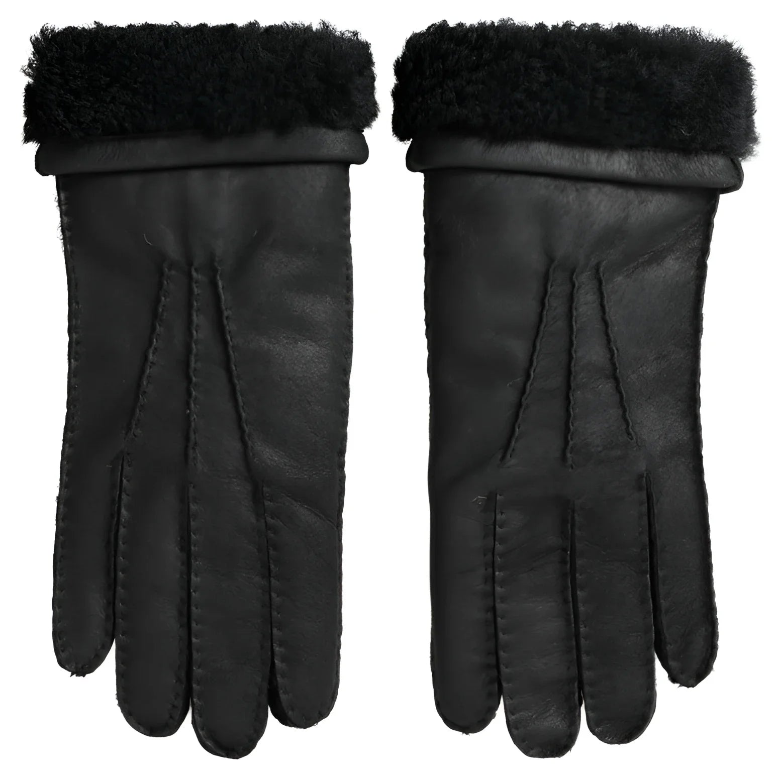 Dolce & Gabbana Black Leather Fur Short Hands Mitten Men Gloves - Gloves & Mittens