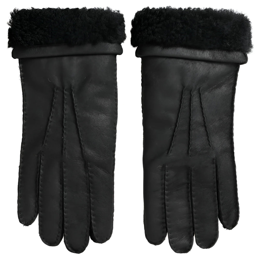 Dolce & Gabbana Black Leather Fur Short Hands Mitten Men Gloves - Gloves & Mittens