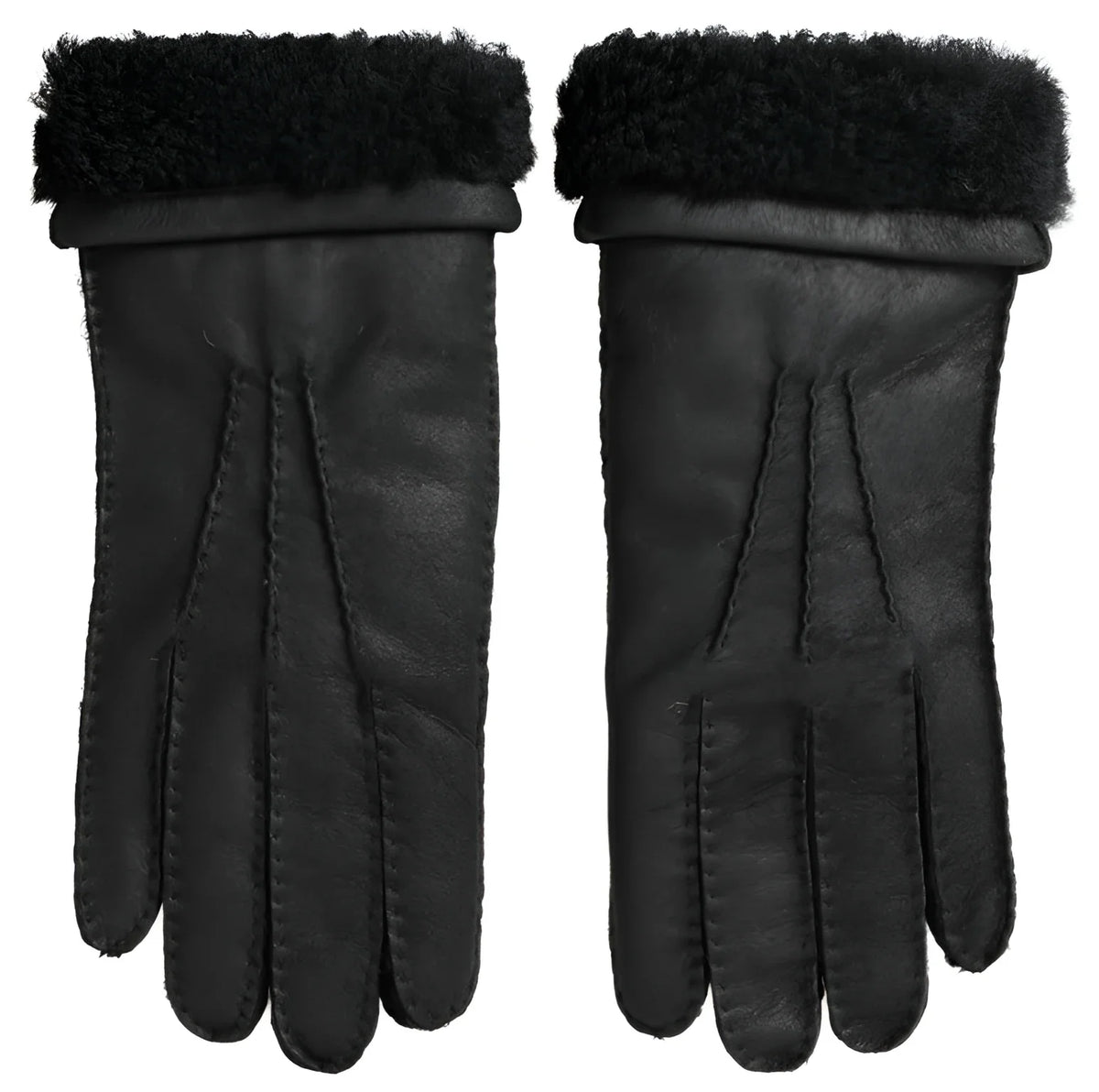 Dolce & Gabbana Black Leather Fur Short Hands Mitten Men Gloves - Gloves & Mittens