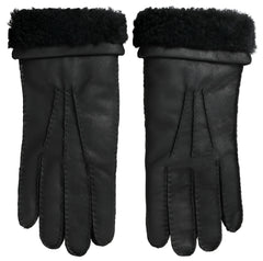Dolce & Gabbana Black Leather Fur Short Hands Mitten Men Gloves - Gloves & Mittens