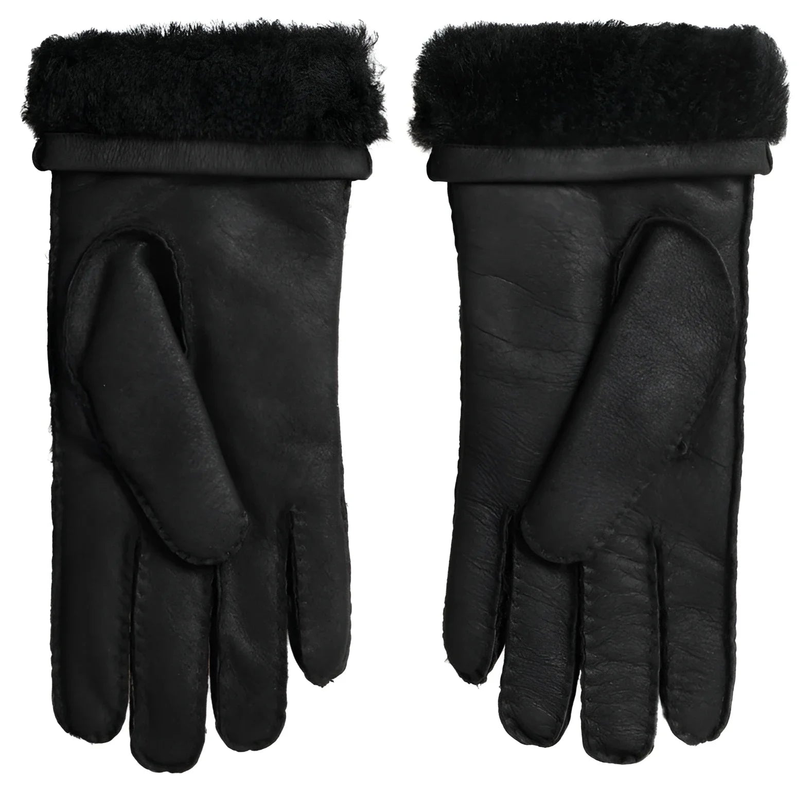 Dolce & Gabbana Black Leather Fur Short Hands Mitten Men Gloves - Gloves & Mittens
