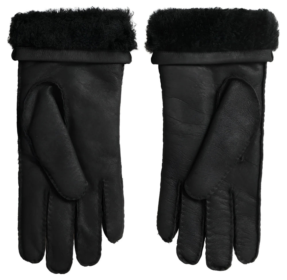 Dolce & Gabbana Black Leather Fur Short Hands Mitten Men Gloves - Gloves & Mittens