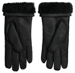 Dolce & Gabbana Black Leather Fur Short Hands Mitten Men Gloves - Gloves & Mittens