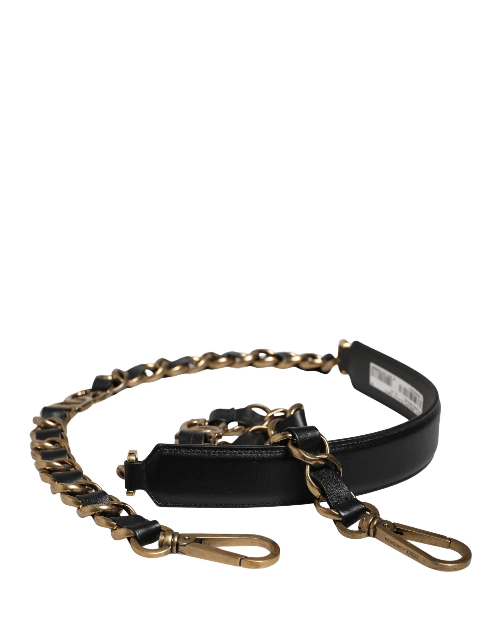Dolce & Gabbana Alça de Ombro para Mala em Pele Preta com Corrente Dourada - Alças e Pegas de Mala