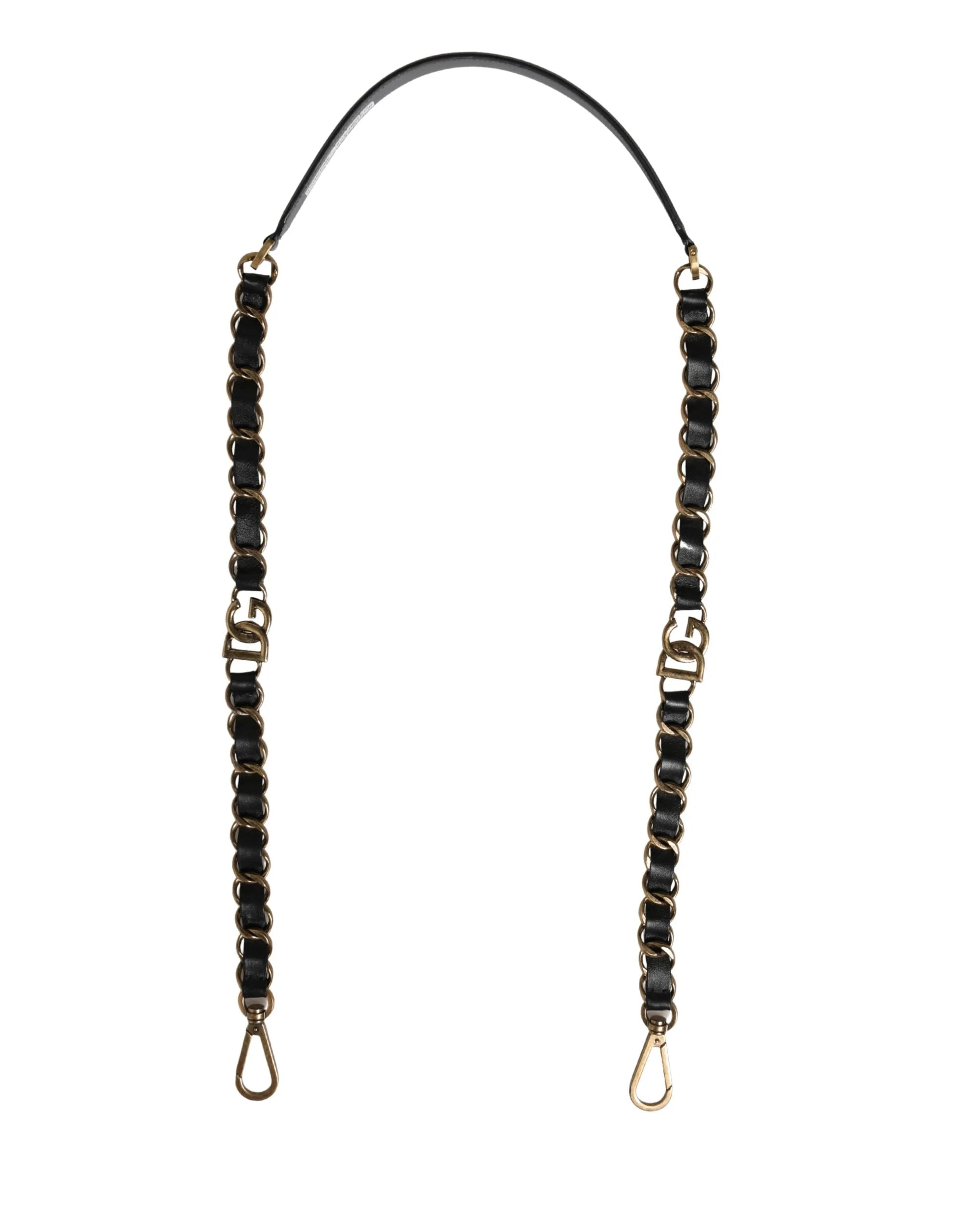 Dolce & Gabbana Alça de Ombro para Mala em Pele Preta com Corrente Dourada - Alças e Pegas de Mala