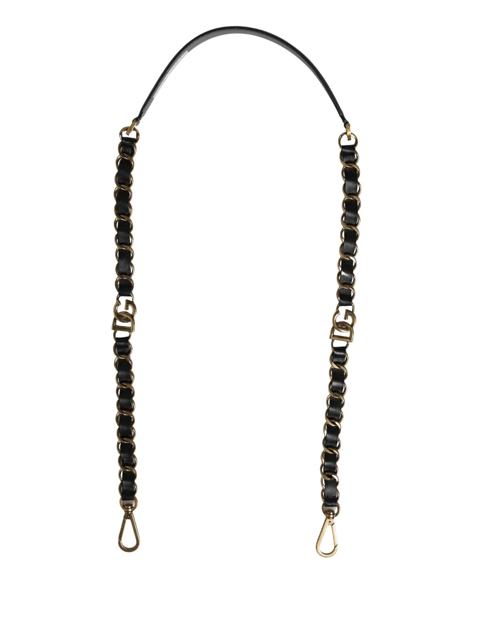 Dolce & Gabbana Alça de Ombro para Mala em Pele Preta com Corrente Dourada - Alças e Pegas de Mala