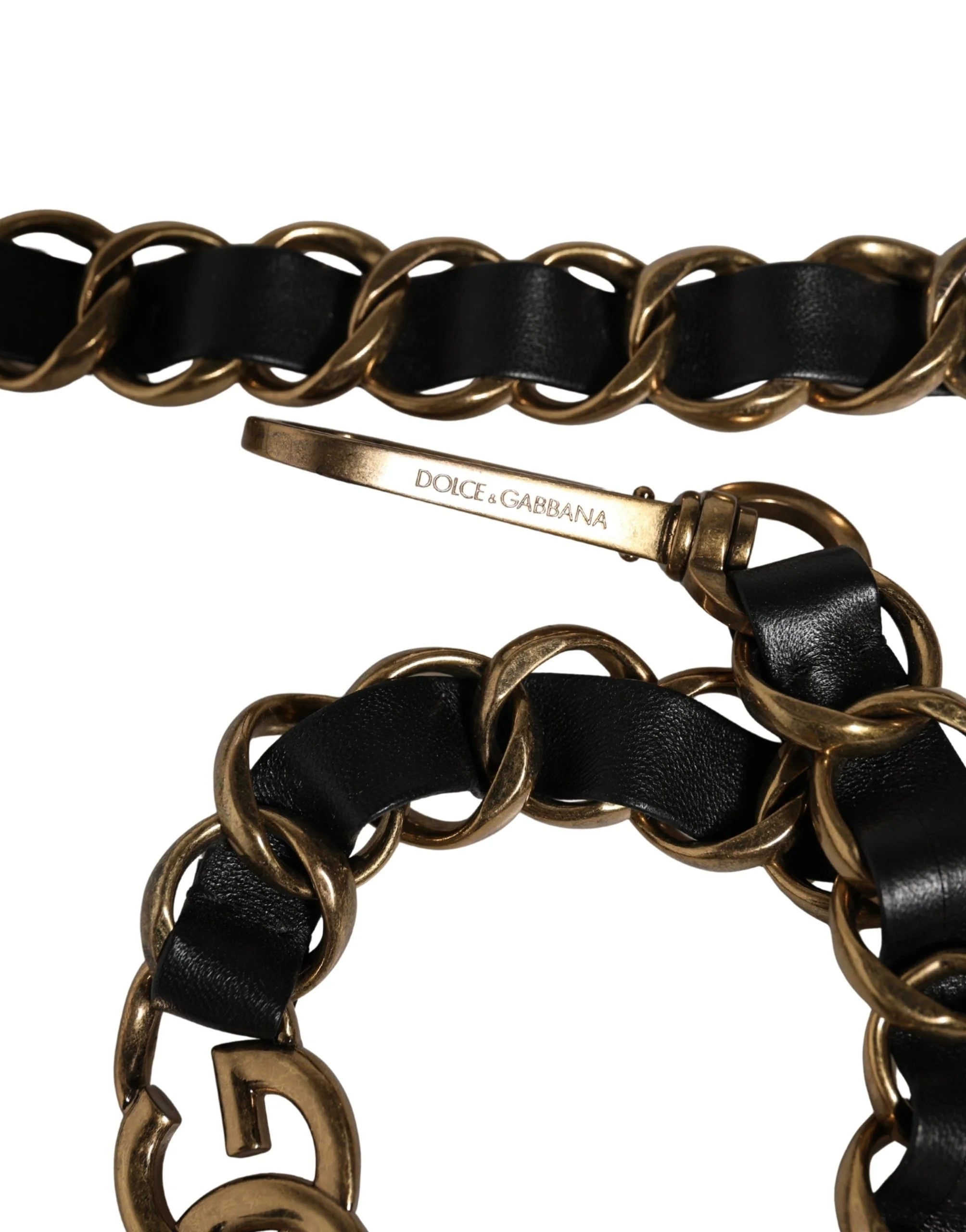 Dolce & Gabbana Alça de Ombro para Mala em Pele Preta com Corrente Dourada - Alças e Pegas de Mala