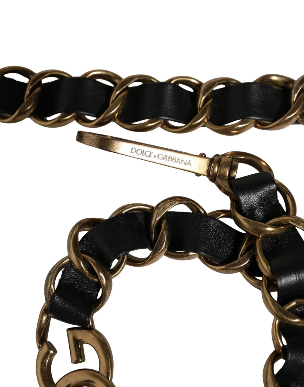 Dolce & Gabbana Alça de Ombro para Mala em Pele Preta com Corrente Dourada - Alças e Pegas de Mala