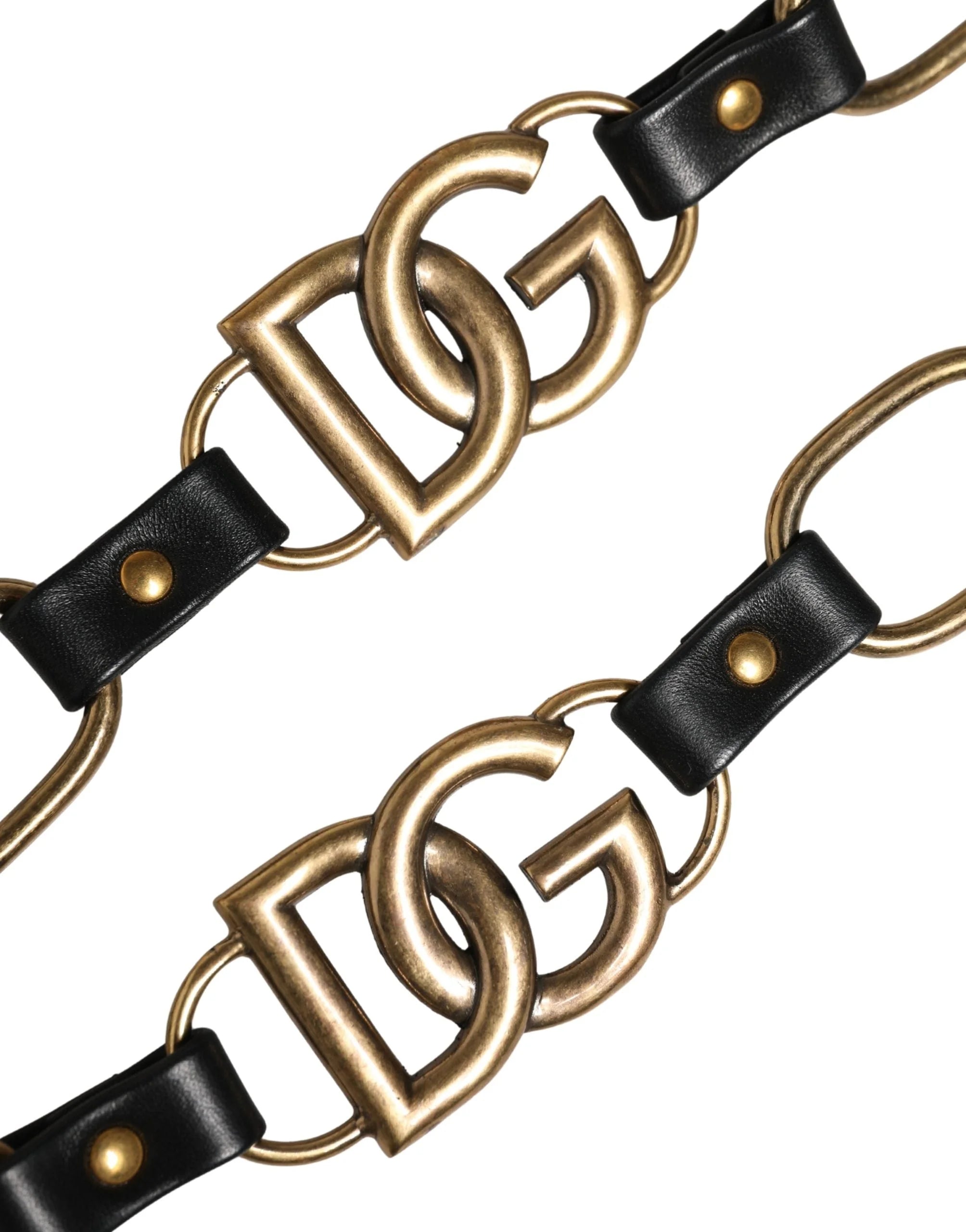 Dolce & Gabbana Černá kožená taška s řetízkem ze zlata – Popruh na rameno – Tašky a držadla
