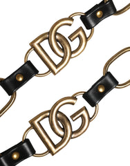 Dolce & Gabbana Černá kožená taška s řetízkem ze zlata – Popruh na rameno – Tašky a držadla