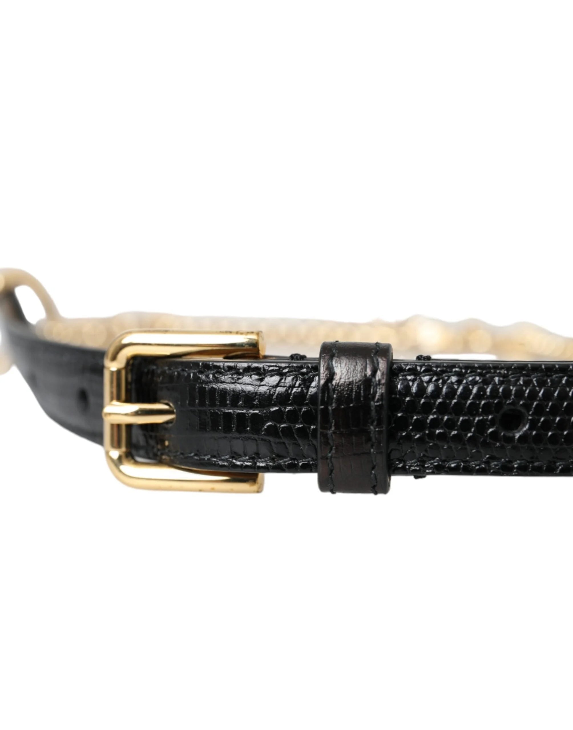 Dolce & Gabbana Black Leather Gold Chain Crystal Waist Women Belt - Belts