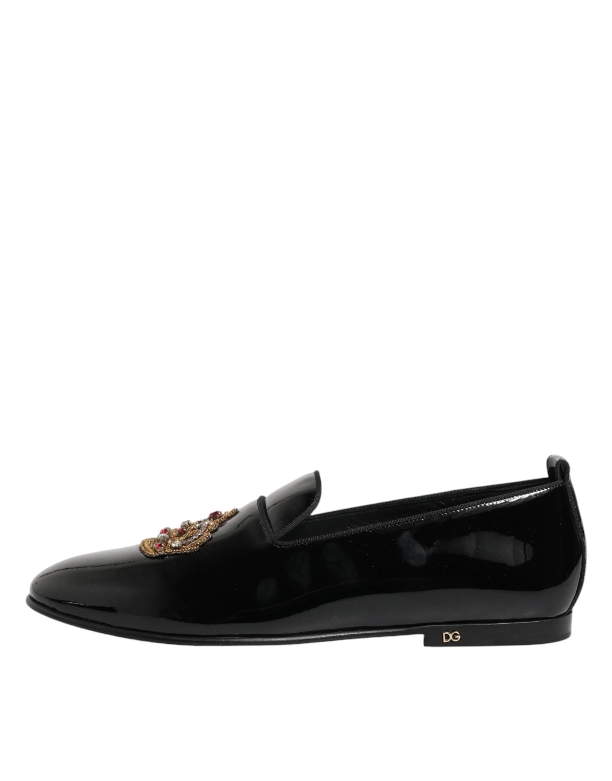 Dolce & Gabbana Black Leather Gold Crown Mens Loafers Shoes - EU43/US10