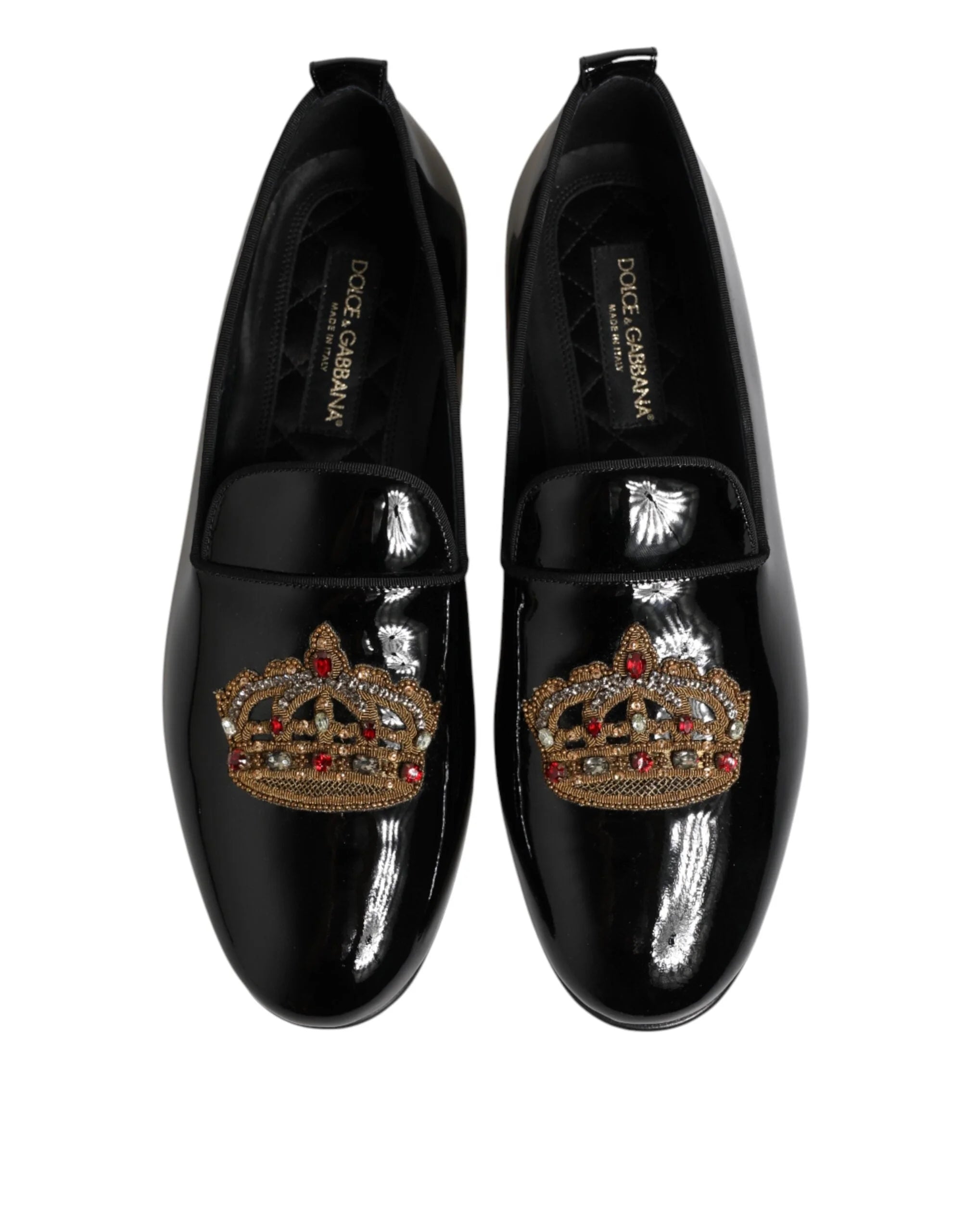 Dolce & Gabbana Black Leather Gold Crown Mens Loafers Shoes - EU43/US10