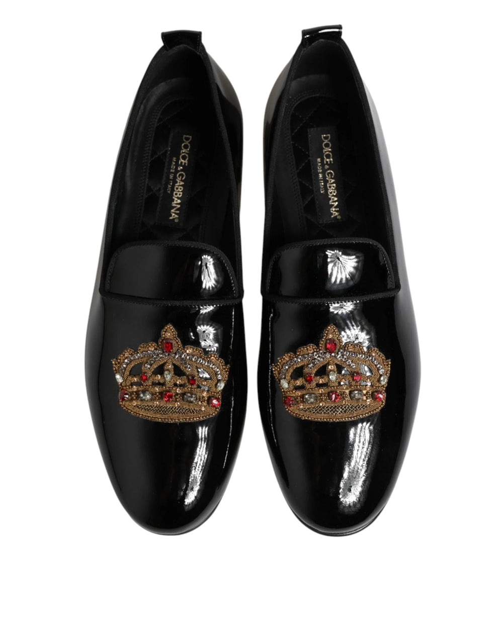 Dolce & Gabbana Black Leather Gold Crown Mens Loafers Shoes - EU43/US10