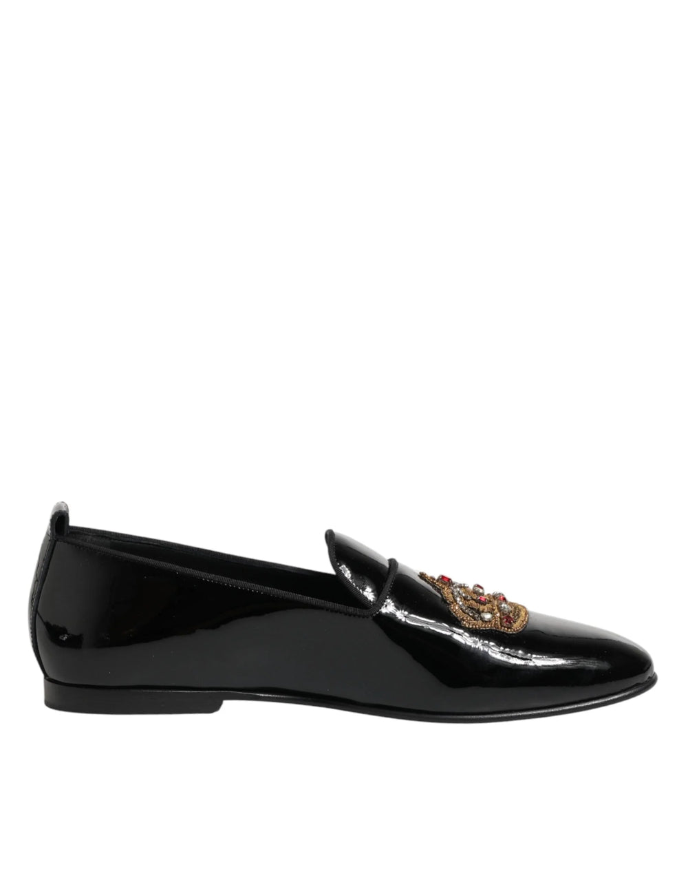 Dolce & Gabbana Black Leather Gold Crown Mens Loafers Shoes - EU43/US10