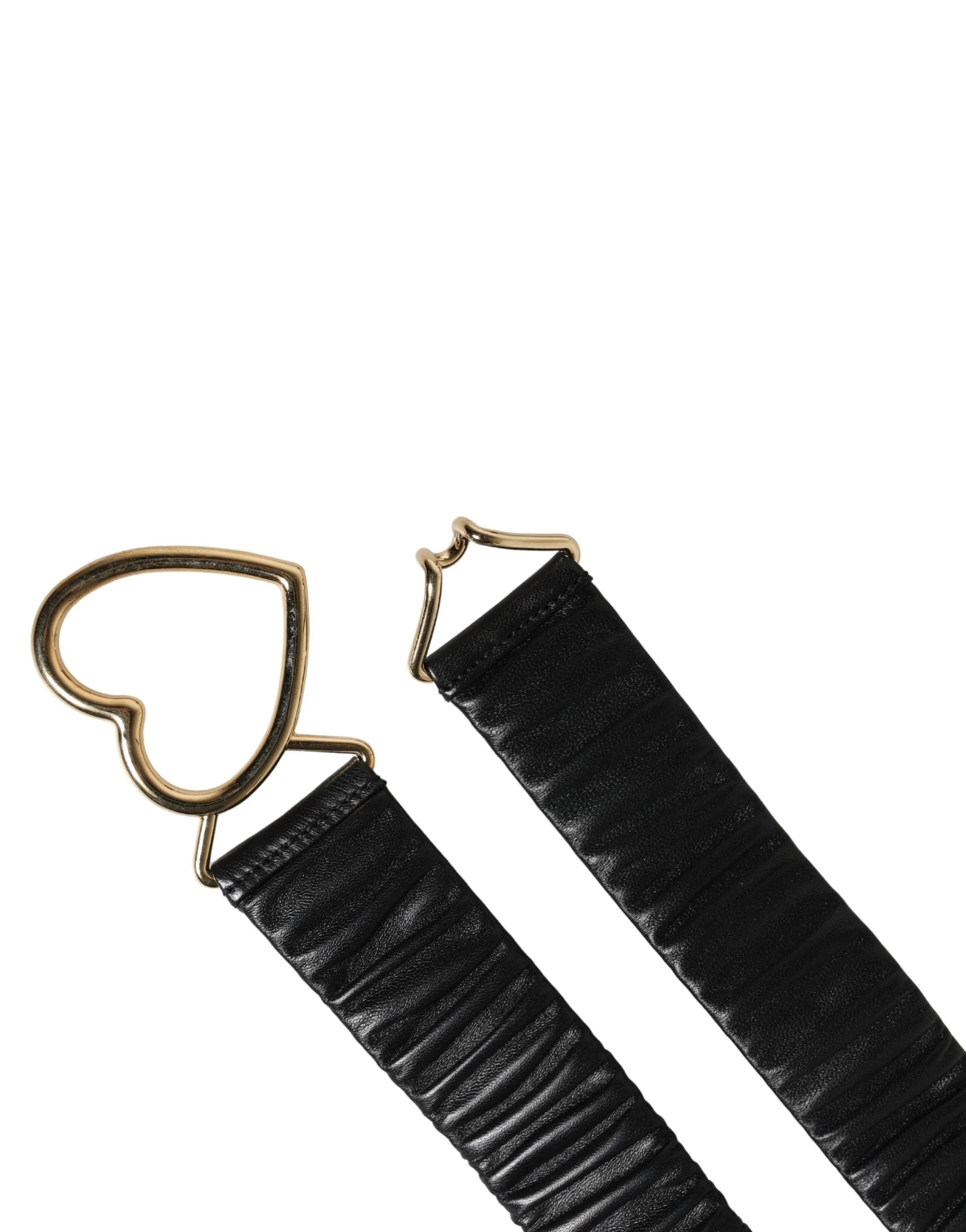 Dolce & Gabbana Black Leather Gold Heart Metal Buckle Belt - 100 cm / 40 Inches