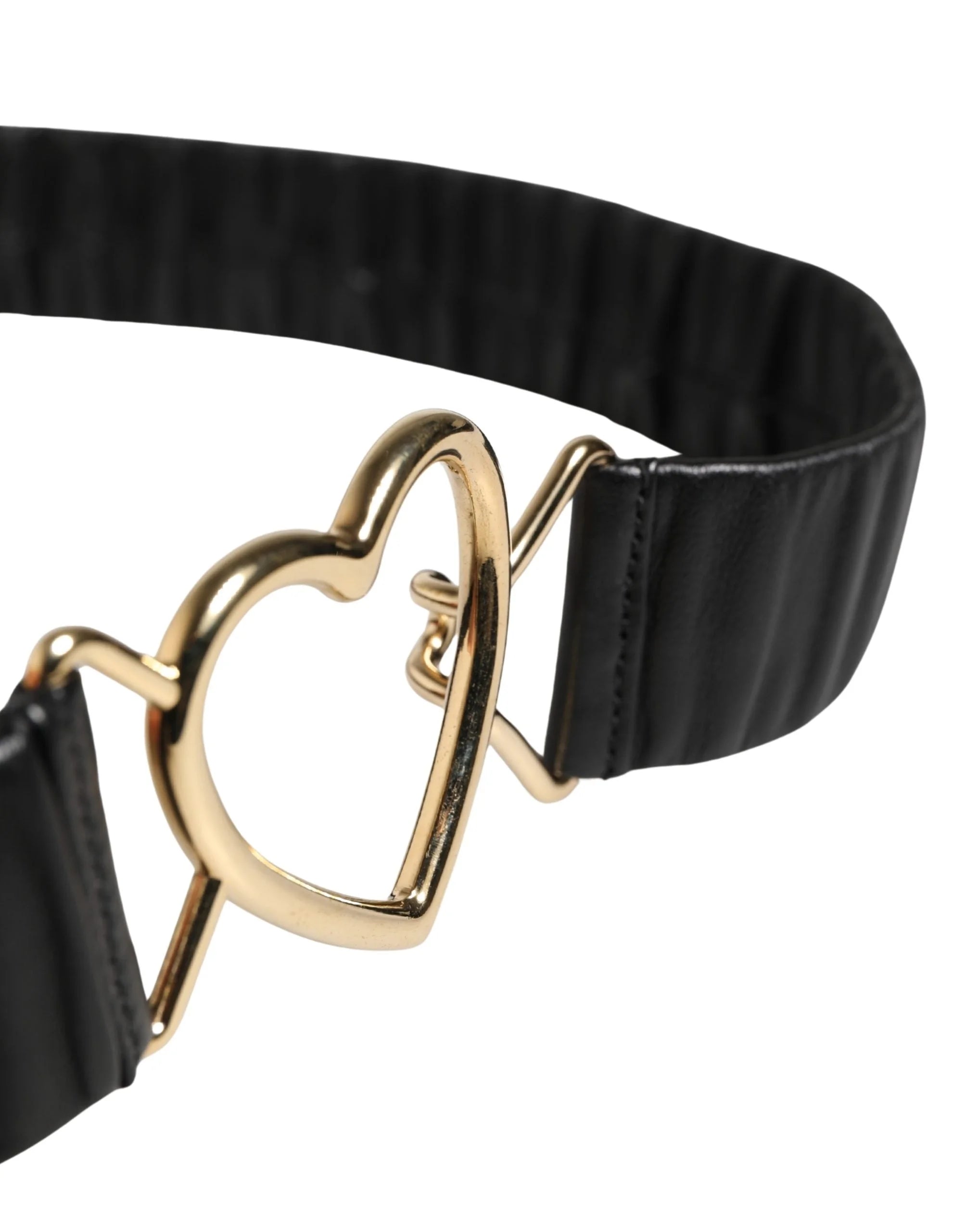 Dolce & Gabbana Black Leather Gold Heart Metal Buckle Belt - 100 cm / 40 Inches