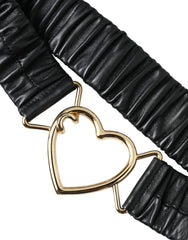 Dolce & Gabbana Black Leather Gold Heart Metal Buckle Belt - 85 cm / 34 Inches - Belts