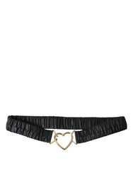 Dolce & Gabbana Black Leather Gold Heart Metal Buckle Belt - 85 cm / 34 Inches - Belts