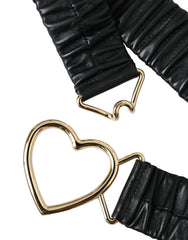 Dolce & Gabbana Black Leather Gold Heart Metal Buckle Belt - 85 cm / 34 Inches - Belts