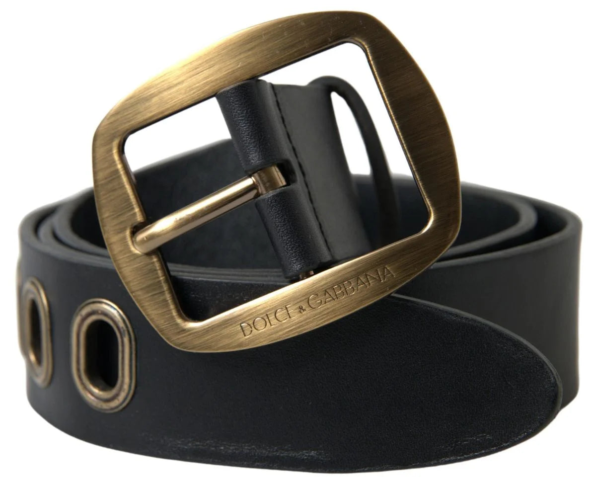 Dolce & Gabbana Black Leather Gold Metal Buckle Men Belt - 85 cm / 34 Inches - Belts