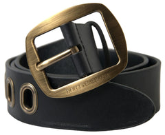 Dolce & Gabbana Black Leather Gold Metal Buckle Men Belt - 85 cm / 34 Inches - Belts