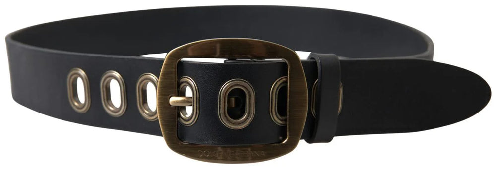 Dolce & Gabbana Black Leather Gold Metal Buckle Men Belt - 85 cm / 34 Inches - Belts