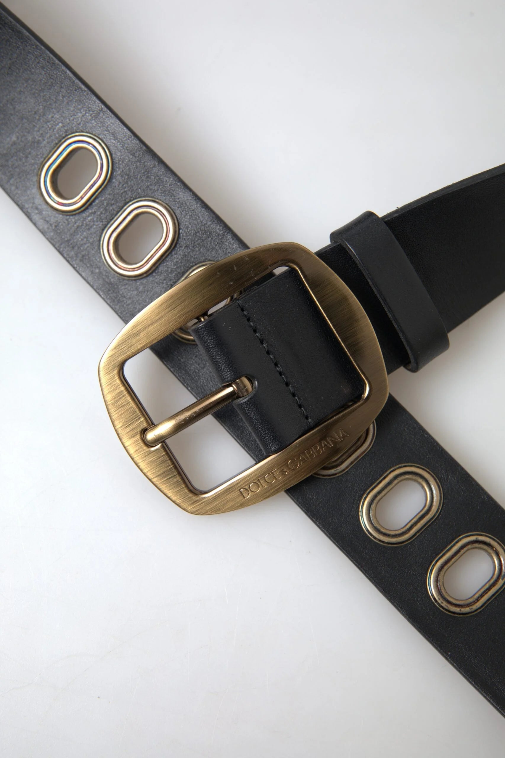 Dolce & Gabbana Black Leather Gold Metal Buckle Men Belt - 85 cm / 34 Inches - Belts