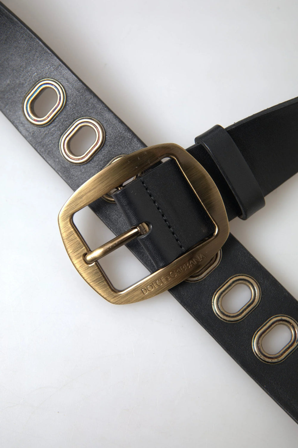 Dolce & Gabbana Black Leather Gold Metal Buckle Men Belt - 85 cm / 34 Inches - Belts