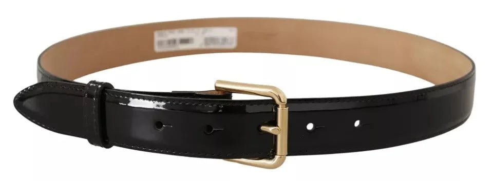 Dolce & Gabbana Black Leather Gold Metal Logo Engraved Buckle Belt - 80 cm / 32 Inches - Belts