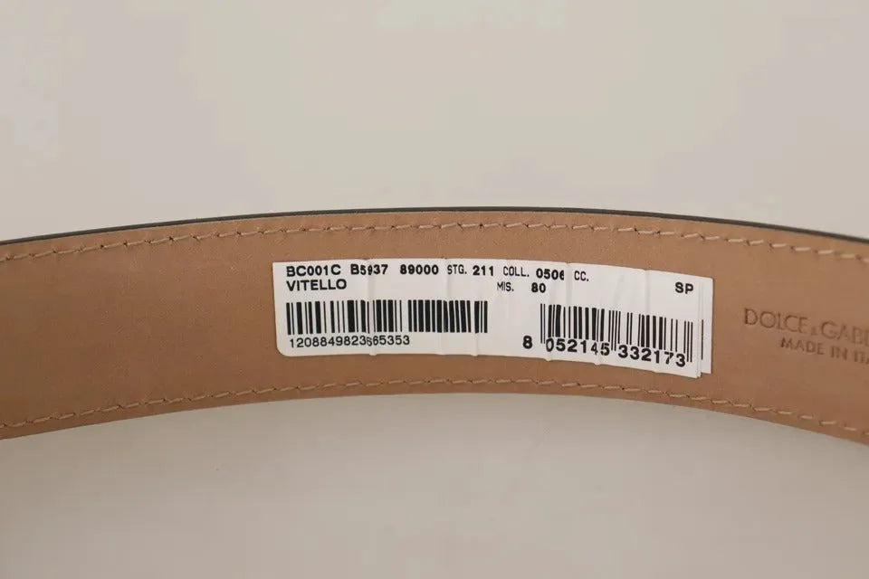 Dolce & Gabbana Black Leather Gold Metal Logo Engraved Buckle Belt - 80 cm / 32 Inches - Belts