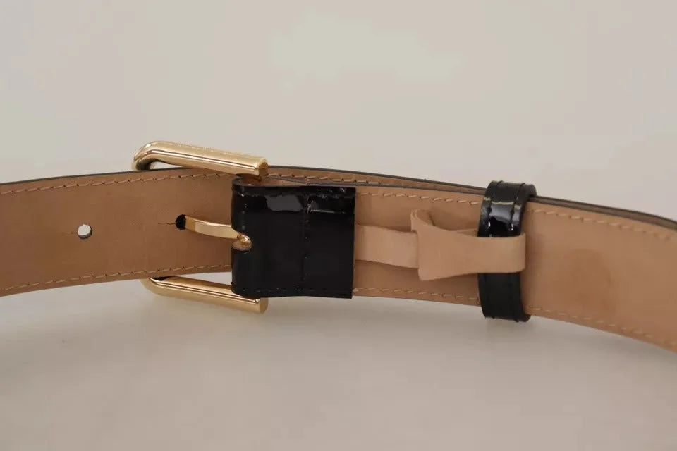 Dolce & Gabbana Black Leather Gold Metal Logo Engraved Buckle Belt - 80 cm / 32 Inches - Belts