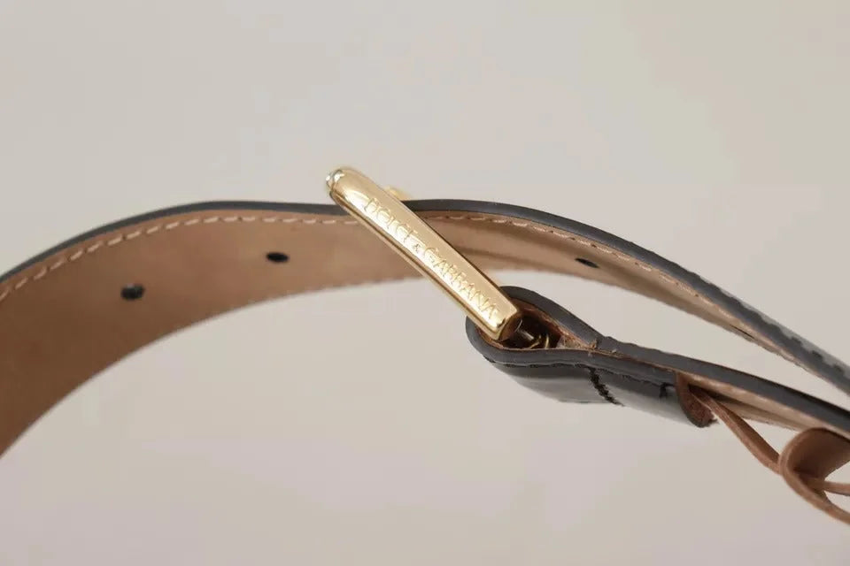Dolce & Gabbana Black Leather Gold Metal Logo Engraved Buckle Belt - 80 cm / 32 Inches - Belts
