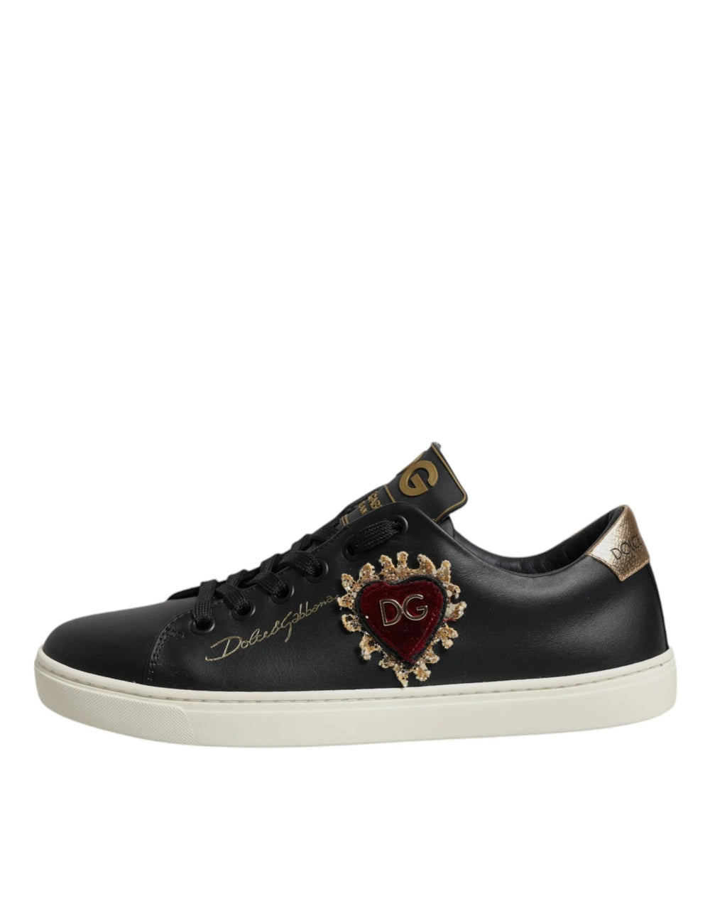 Dolce & Gabbana Black Leather Gold Red Heart Sneakers Shoes - EU35/US4.5 - Sneakers