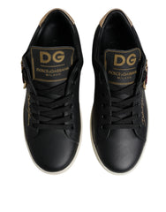 Dolce & Gabbana Black Leather Gold Red Heart Sneakers Shoes - EU35/US4.5 - Sneakers